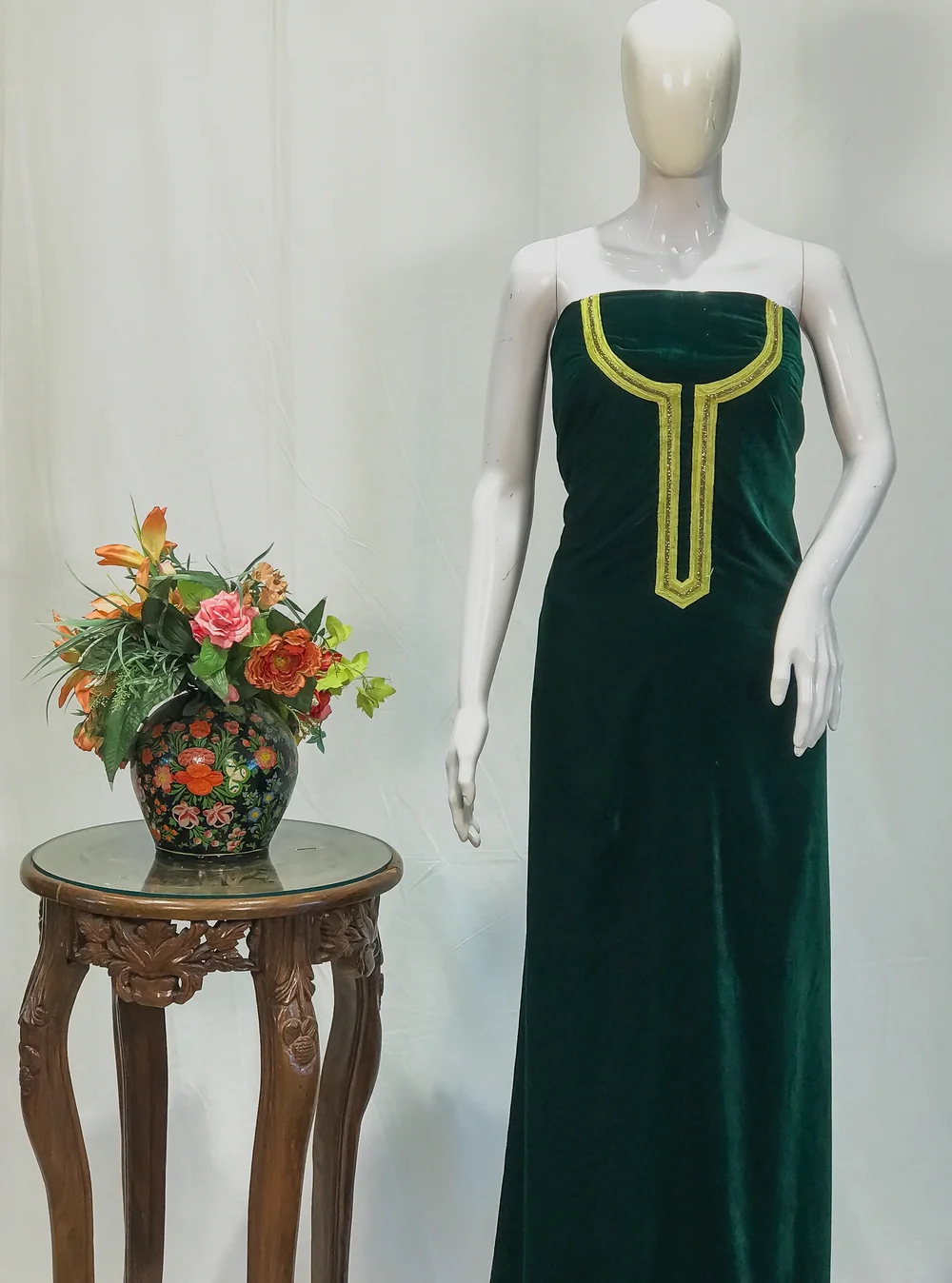 Green Velvet Tunic with Aari and Kardana Work Green Velvet Tunic with Aari and Kardana Work