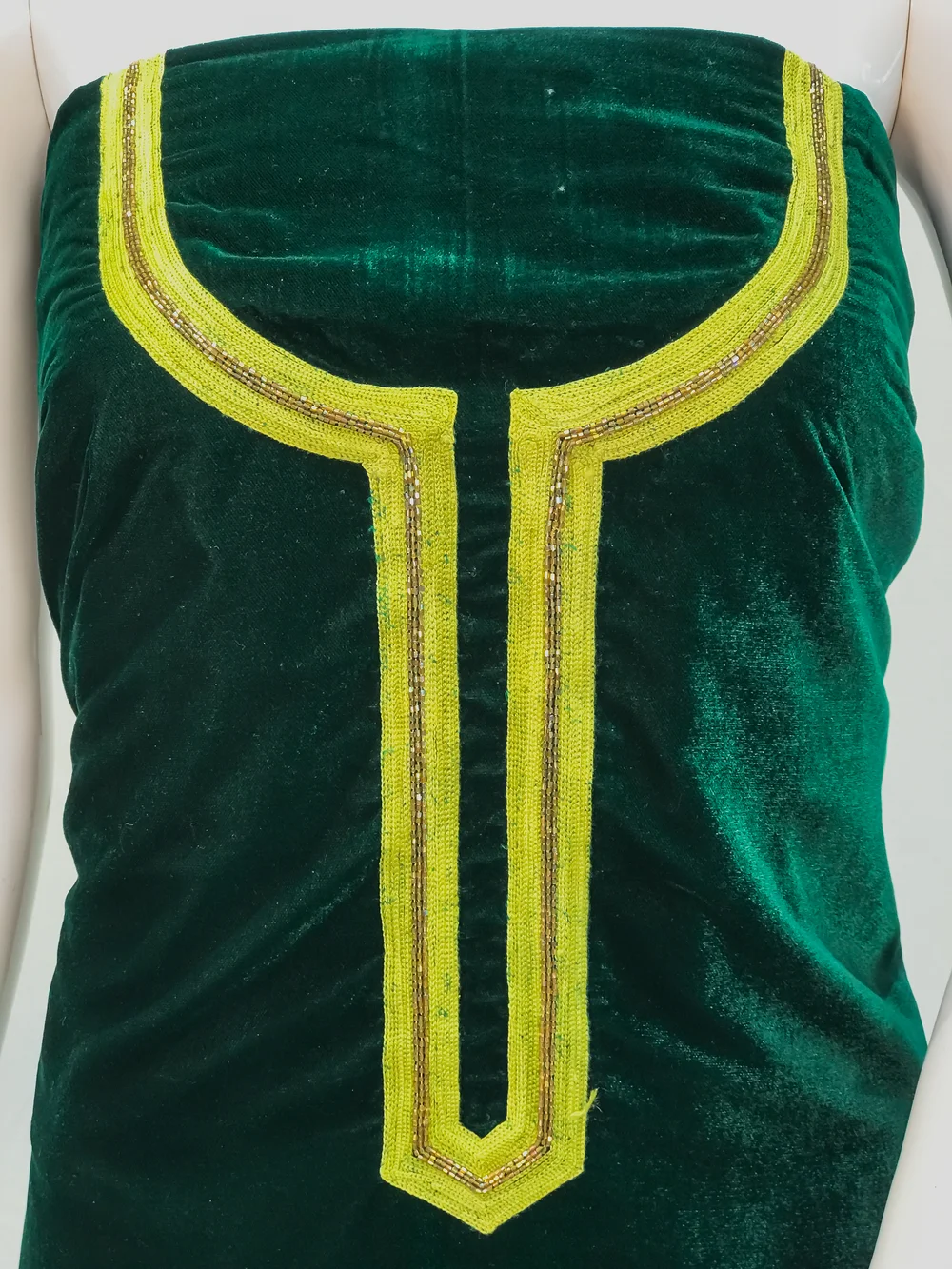 Green Velvet Tunic with Aari and Kardana Work Front Green Velvet Tunic with Aari and Kardana Work Front