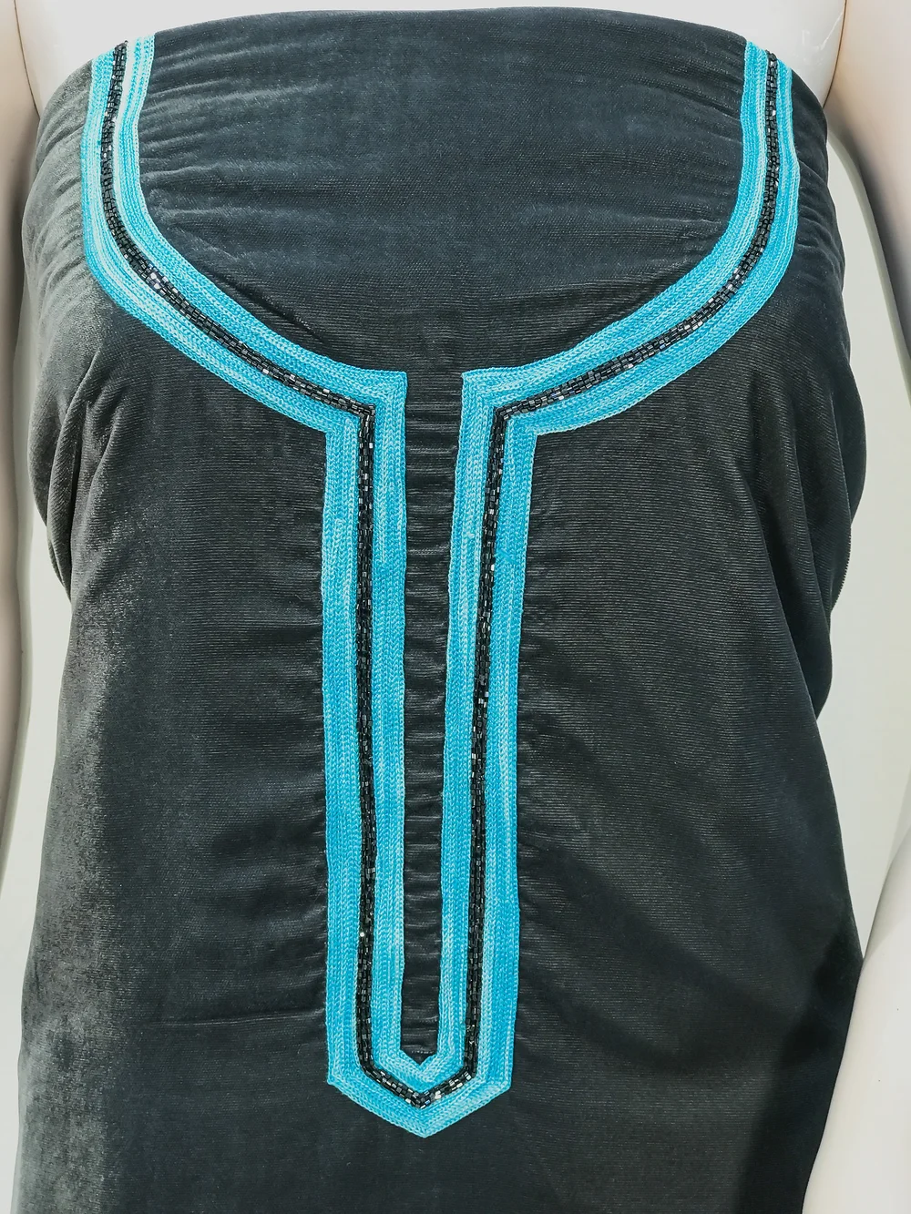 Grey Velvet Tunic with Aari and Kardana Work Front Grey Velvet Tunic with Aari and Kardana Work Front