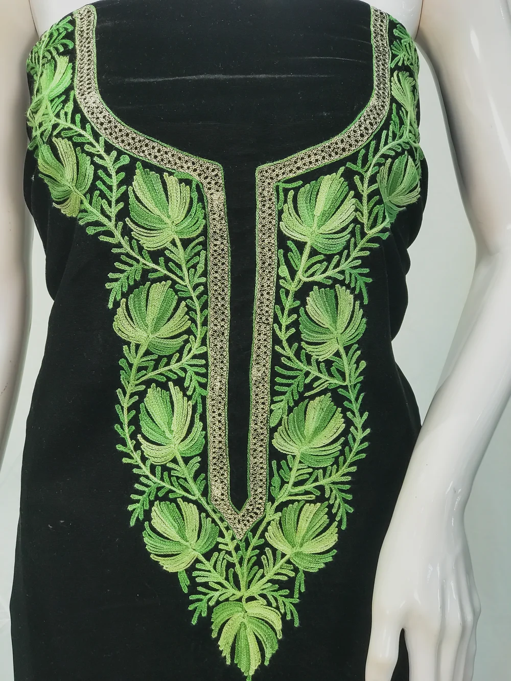 Black Velvet Tunic with Aari and Tilla Work Front Black Velvet Tunic with Aari and Tilla Work Front