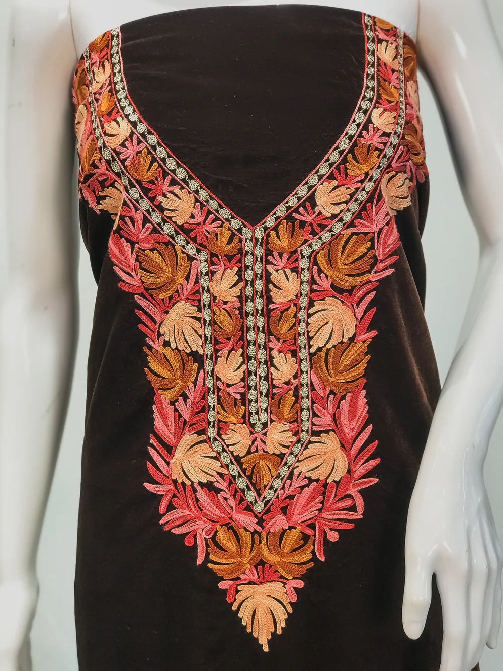 Brown Velvet Tunic with Aari and Tilla Work Front Brown Velvet Tunic with Aari and Tilla Work Front