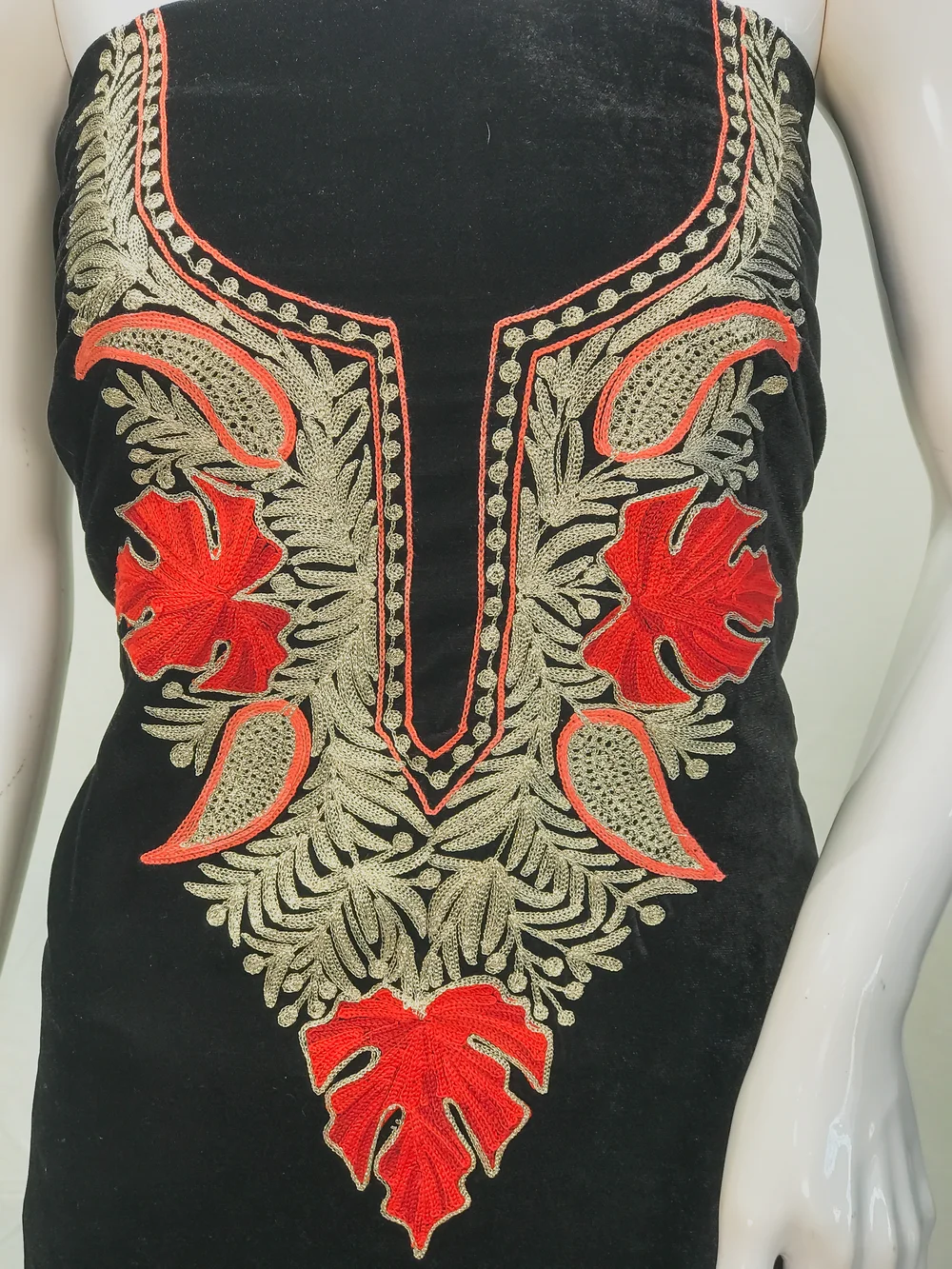 Deep Black Velvet Tunic with Aari and Tilla Work Front Deep Black Velvet Tunic with Aari and Tilla Work Front