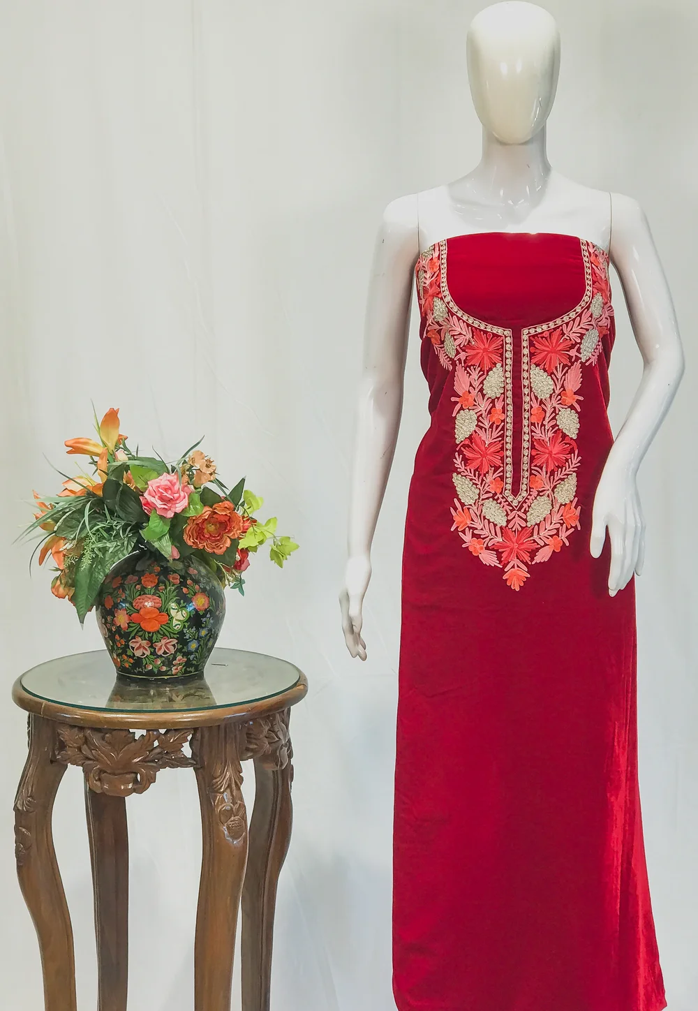 Red Velvet Tunic with Aari and Tilla Work Red Velvet Tunic with Aari and Tilla Work