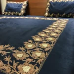Raw Silk Bed Cover with Floral Vine Embroidery