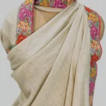 Light Natural Pure Pashmina Shawl With Papier Mache Border Design Front