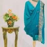 Aqua Green Pure Pashmina Shawl With Sozni Hand Embroidery