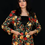Black Blazer with Aari Jaal Floral Kashmiri Embroidery Front