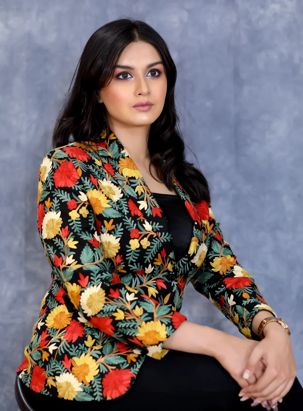 Black Blazer with Aari Jaal Floral Kashmiri Embroidery Side Black Blazer with Aari Jaal Floral Kashmiri Embroidery Side