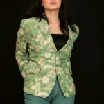 Green Blazer with Aari & Tilla Fusion Embroidery Front