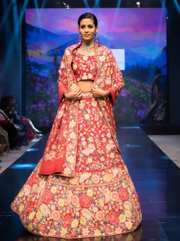 Red Lehenga with Fusion Embroidery