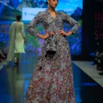 Grey & Maroon Ombre Flared Dress with Fusion Embroidery
