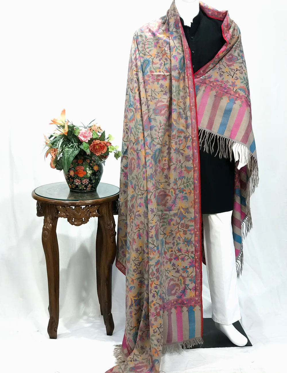 Natural Beige Gents Kani Pure Pashmina Shawl Natural Beige Gents Kani Pure Pashmina Shawl