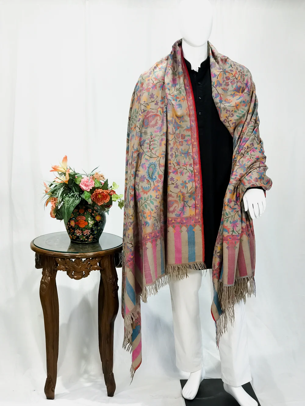 Natural Beige Gents Kani Pure Pashmina Shawl Natural Beige Gents Kani Pure Pashmina Shawl