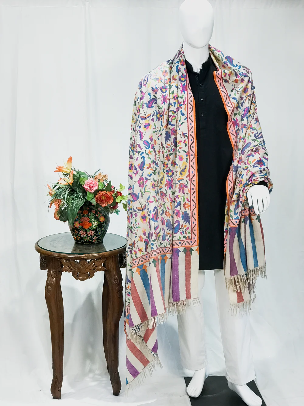 Off-White Gents Kani Pure Pashmina Shawl Front