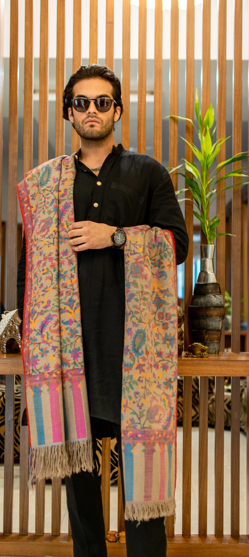 Natural Beige Gents Kani Pure Pashmina Shawl Natural Beige Gents Kani Pure Pashmina Shawl