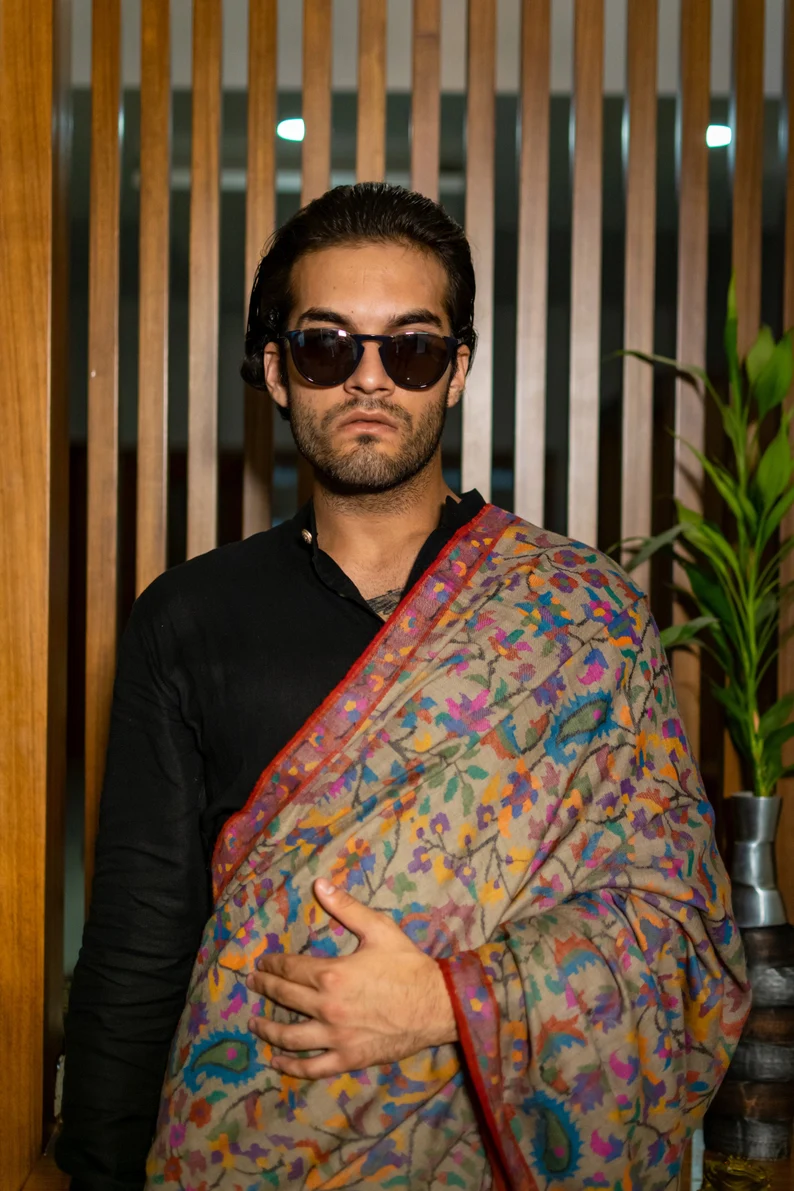 Natural Beige Gents Kani Pure Pashmina Shawl Natural Beige Gents Kani Pure Pashmina Shawl