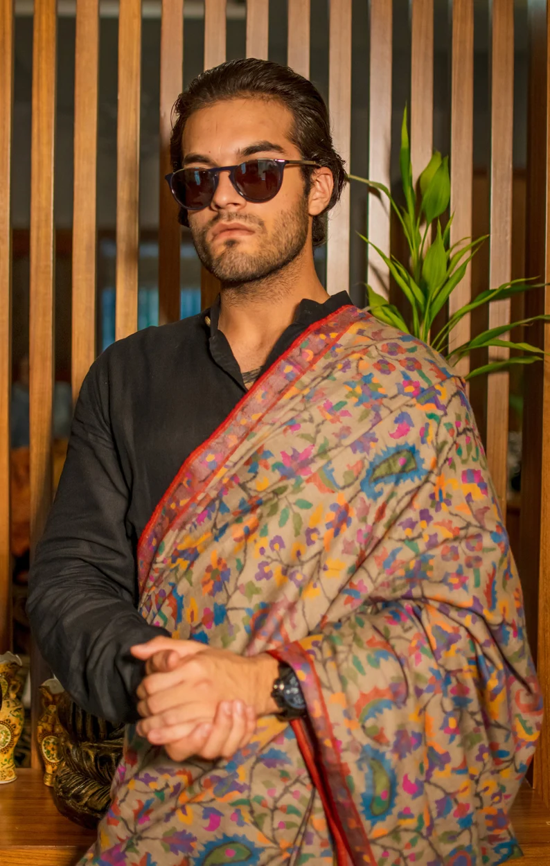 Natural Beige Gents Kani Pure Pashmina Shawl Natural Beige Gents Kani Pure Pashmina Shawl