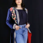Blue Velvet Aari Work Embroidered Jacket