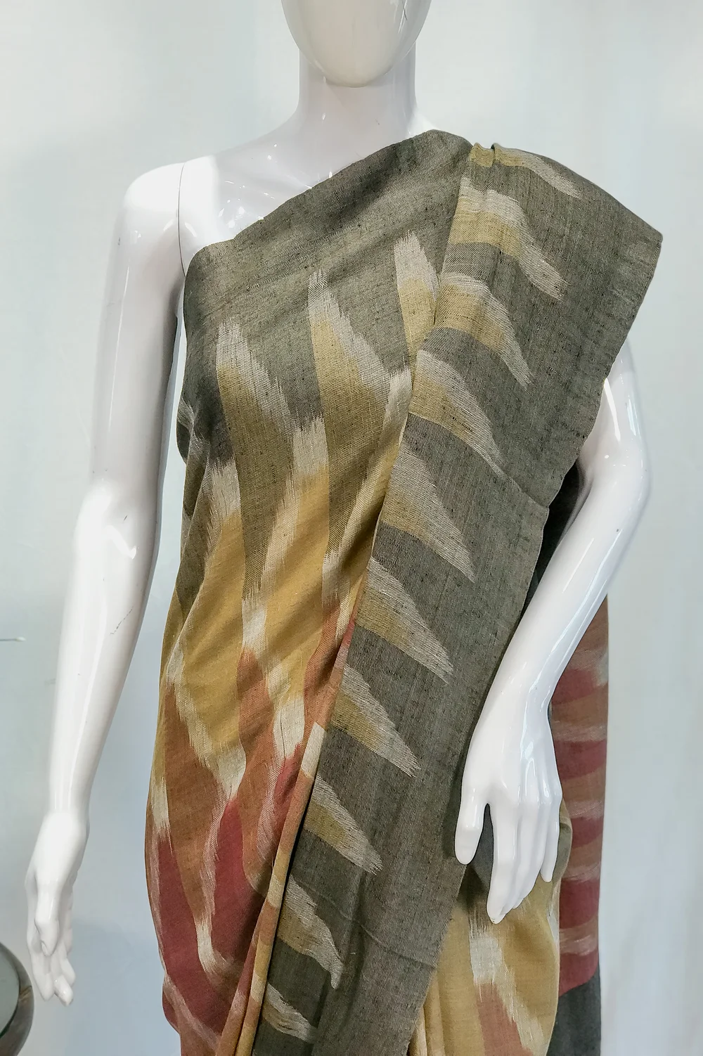 Multi- Colour Pure Pashmina Ikat Saree Front