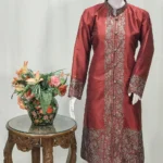 Tilla and Thread Machine Embroidered Jacket: Maroon