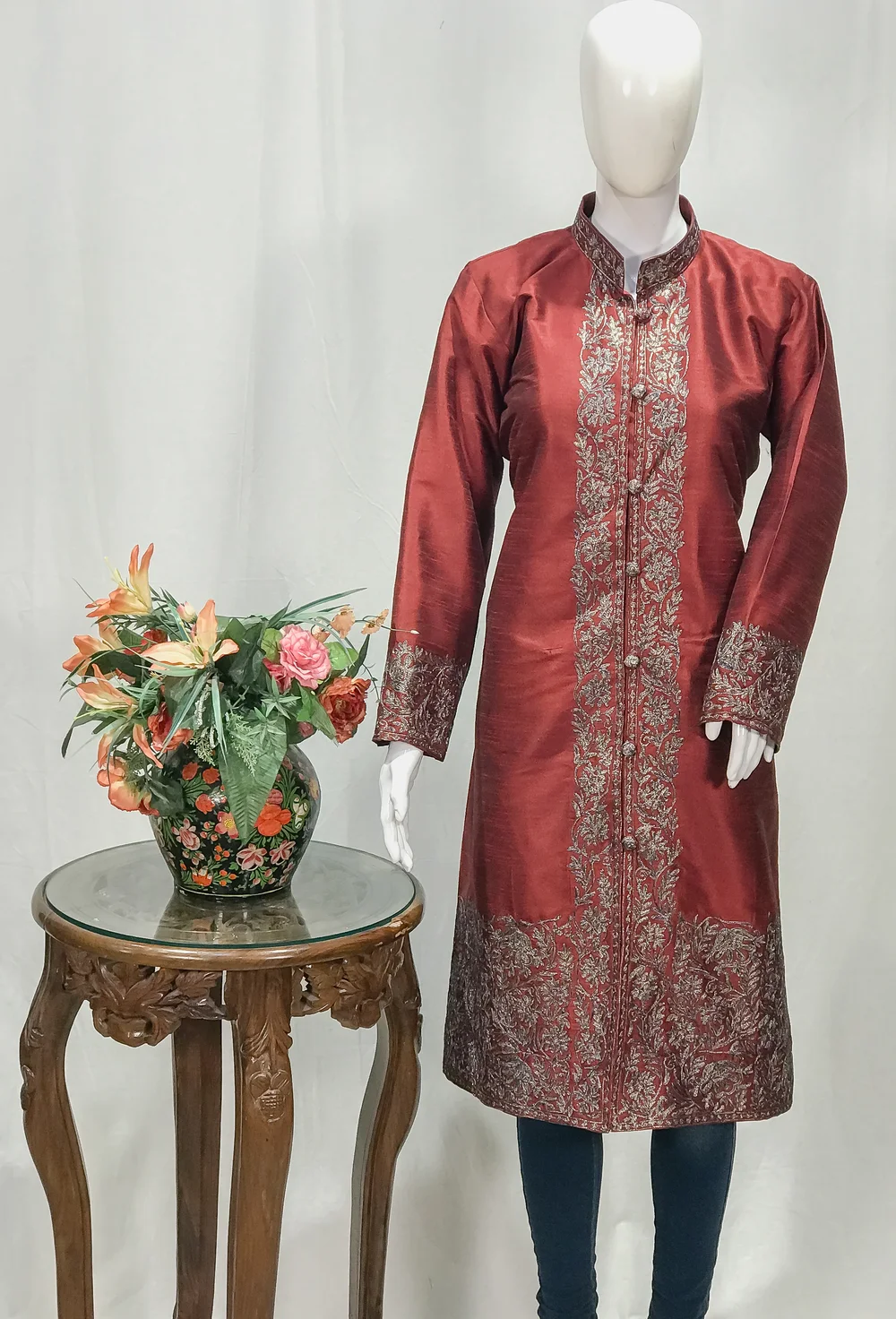 Tilla and Thread Machine Embroidered Jacket: Maroon Tilla and Thread Machine Embroidered Jacket: Maroon
