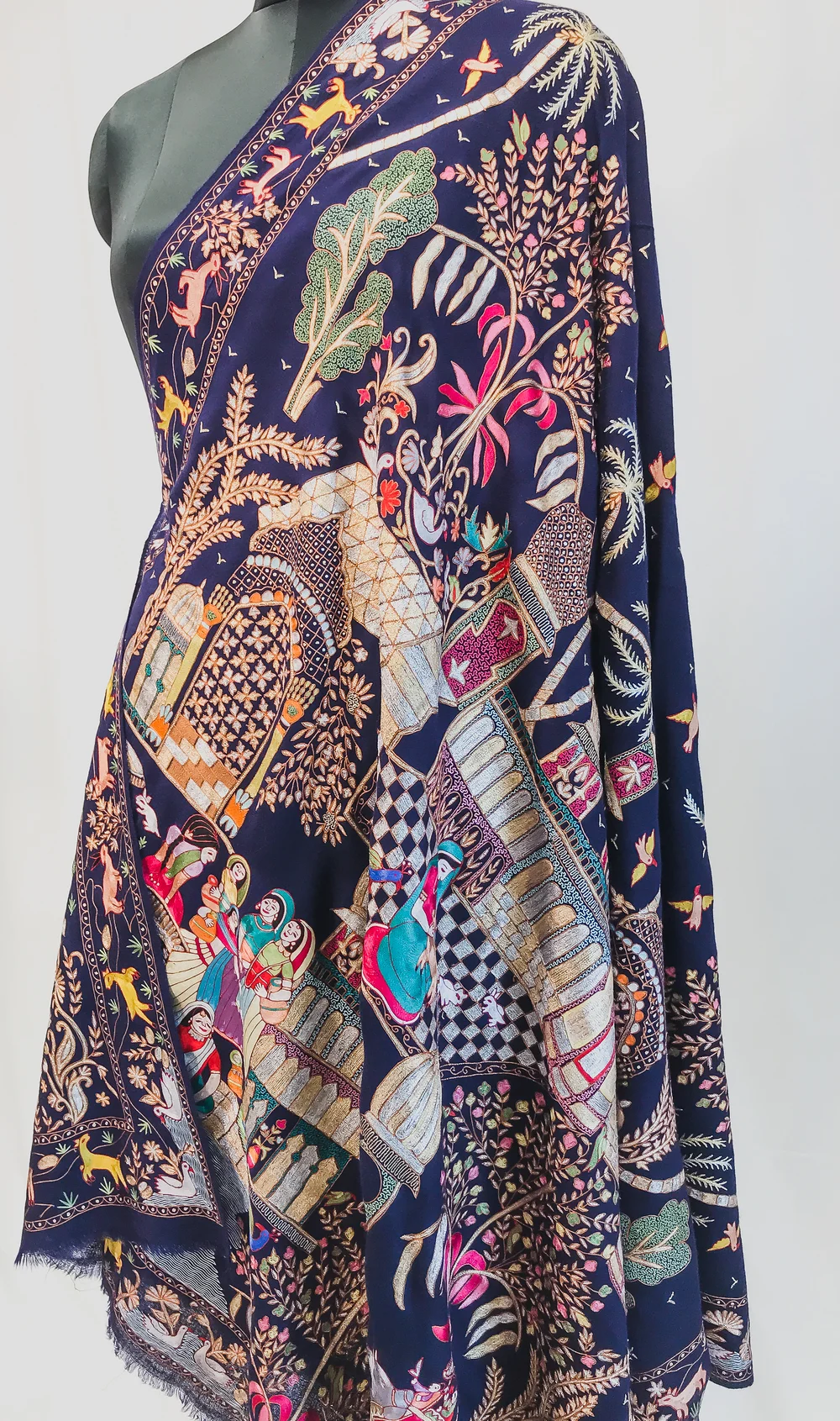 Navy Blue Darbar Pure Pashmina Shawl With Tilla Jaal Hand Embroidery Front