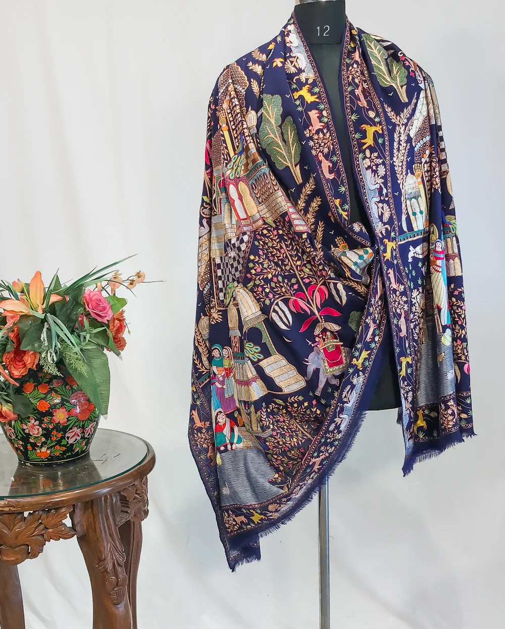 Navy Blue Darbar Pure Pashmina Shawl With Tilla Jaal Hand Embroidery