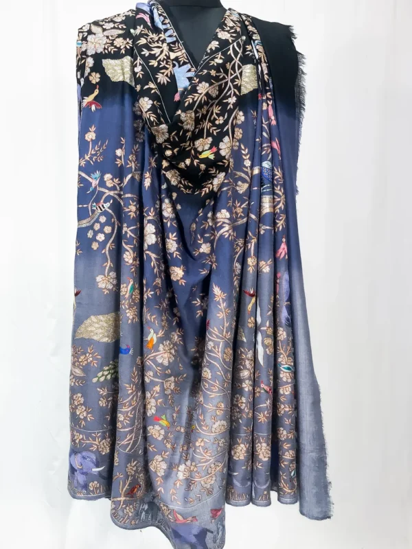 Ombré Pure Pashmina Shawl With Tilla & Thread Jaal Hand Embroidery