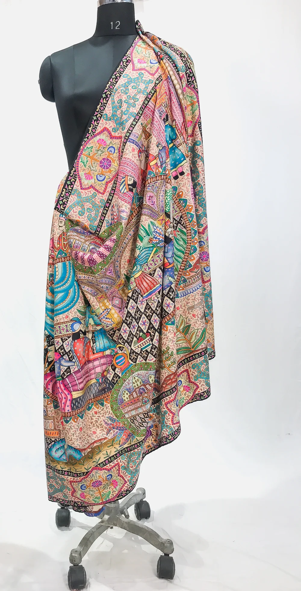 Multi Coloured Pure Pashmina Shawl With Kalamkari Hand Embroidery