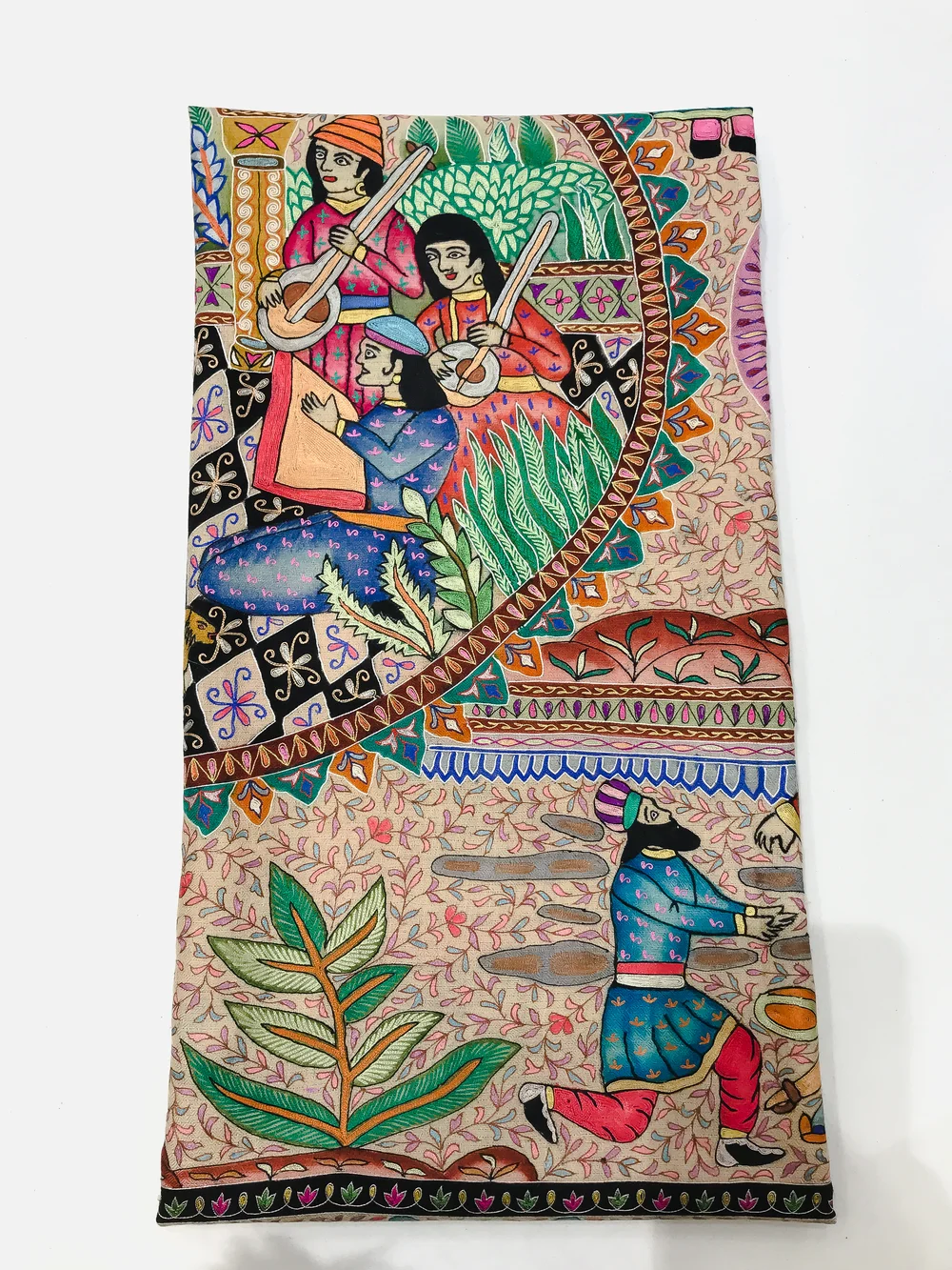 Multi Coloured Pure Pashmina Shawl With Kalamkari Hand Embroidery