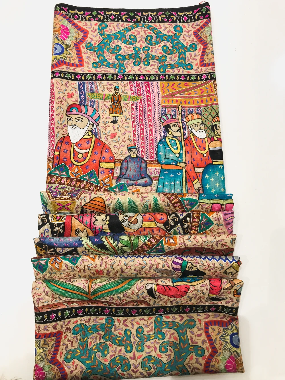 Multi Coloured Pure Pashmina Shawl With Kalamkari Hand Embroidery