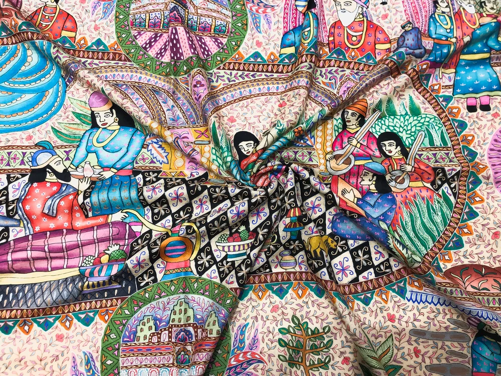 Multi Coloured Pure Pashmina Shawl With Kalamkari Hand Embroidery