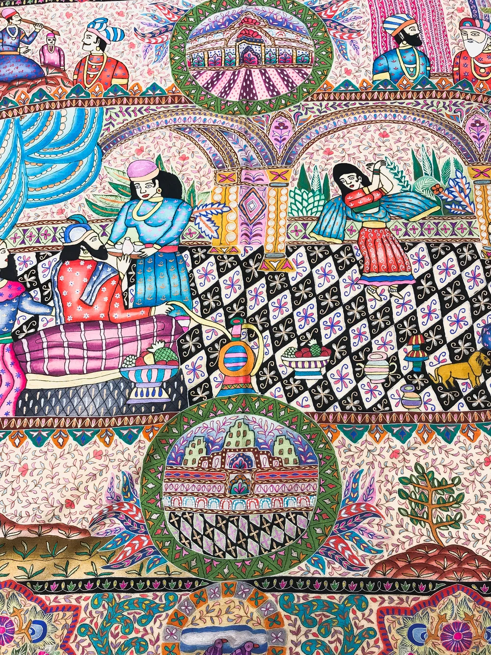 Multi Coloured Pure Pashmina Shawl With Kalamkari Hand Embroidery