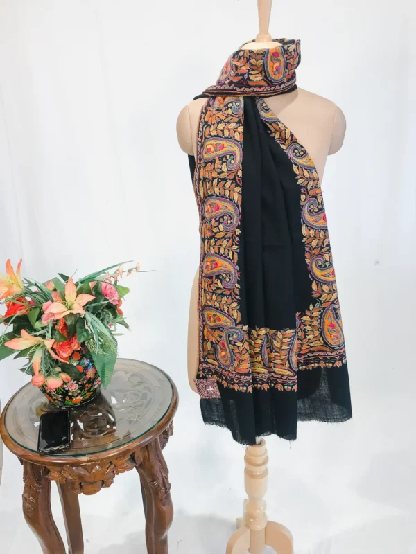 Black Pure Pashmina Shawl With Sozni hand Embroidery