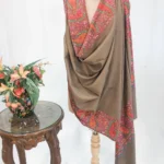 Natural Biege Pure Pashmina Shawl With Sozni hand Embroidery
