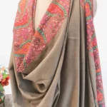Natural Biege Pure Pashmina Shawl With Sozni hand Embroidery