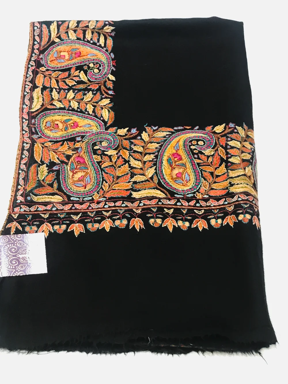 Black Pure Pashmina Shawl With Sozni hand Embroidery