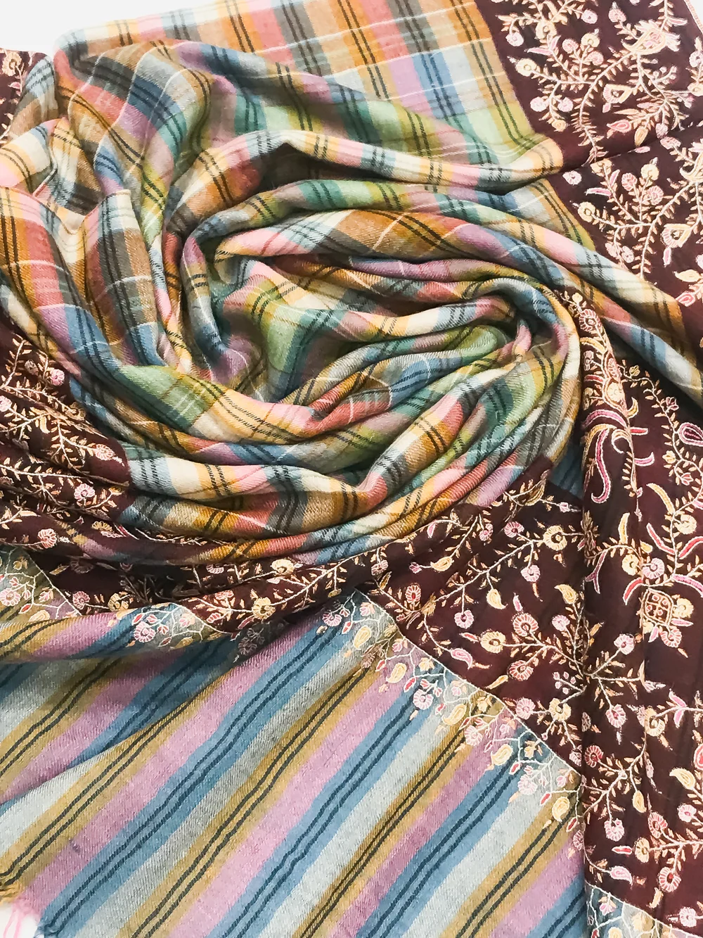 Multi Coloured Pure Pashmina Shawl With Sozni hand Embroidery