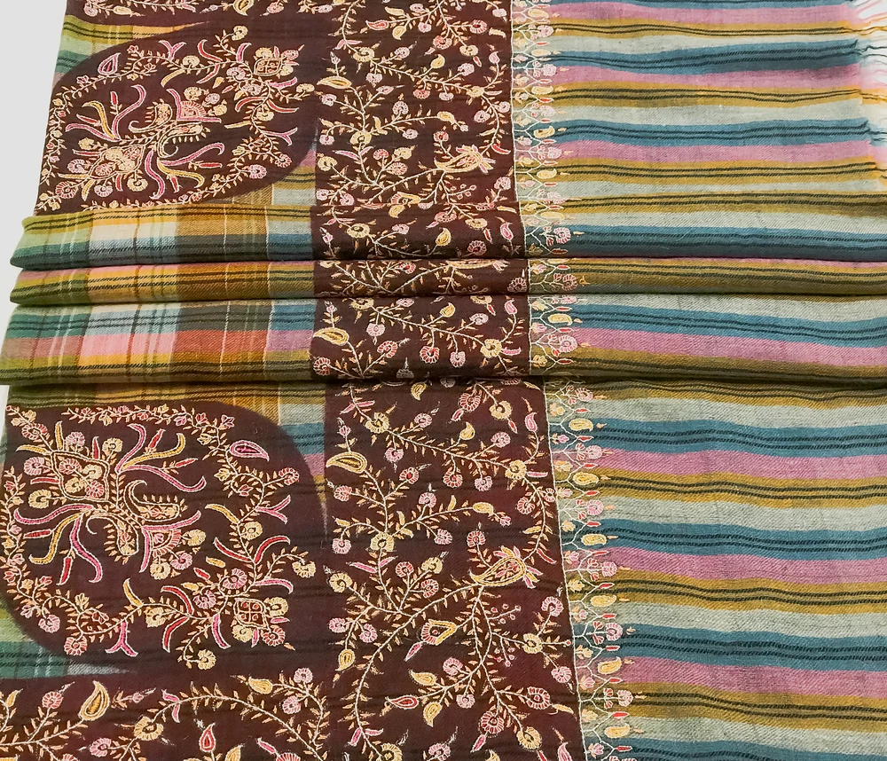 Multi Coloured Pure Pashmina Shawl With Sozni hand Embroidery