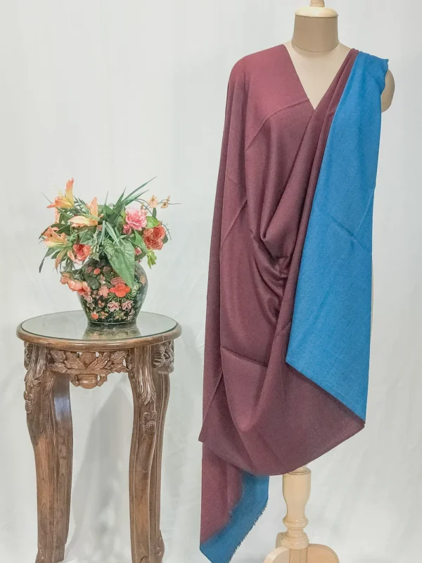 Maroon and Blue Pure Pashmina Reversible Shawl