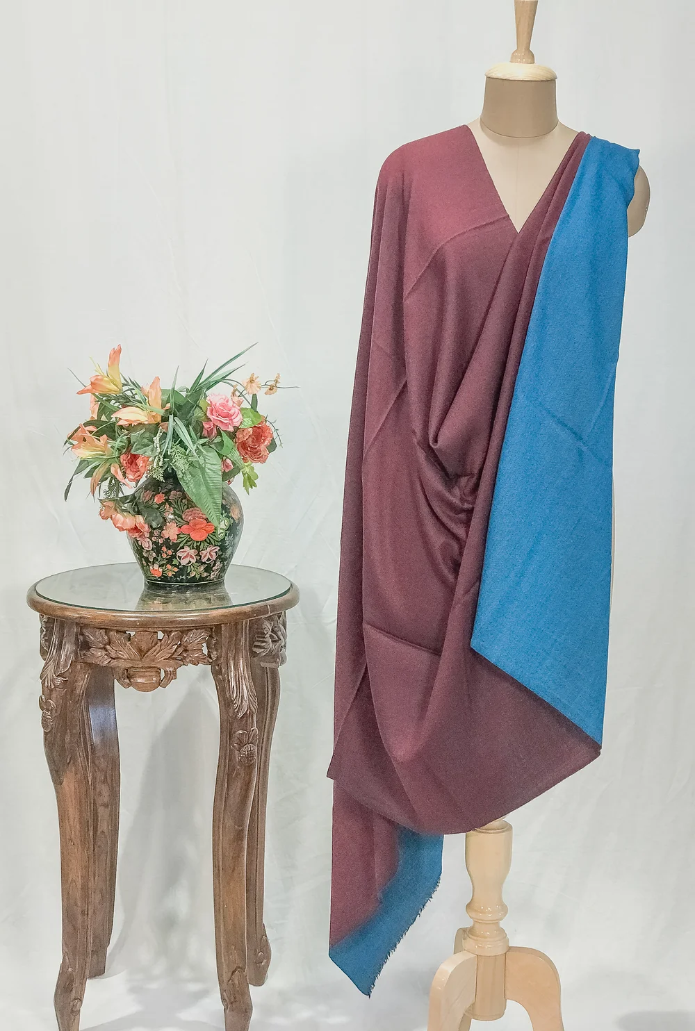 Maroon and Blue Pure Pashmina Reversible Shawl Maroon and Blue Pure Pashmina Reversible Shawl