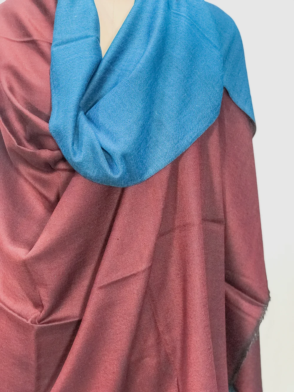 Maroon and Blue Pure Pashmina Reversible Shawl Front Maroon and Blue Pure Pashmina Reversible Shawl Front