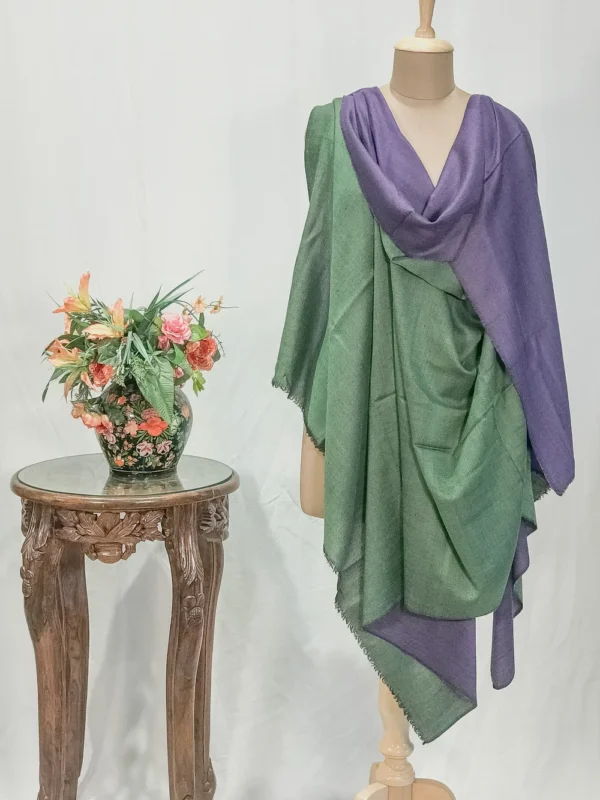 Green and Purple Pure Pashmina Reversible Shawl