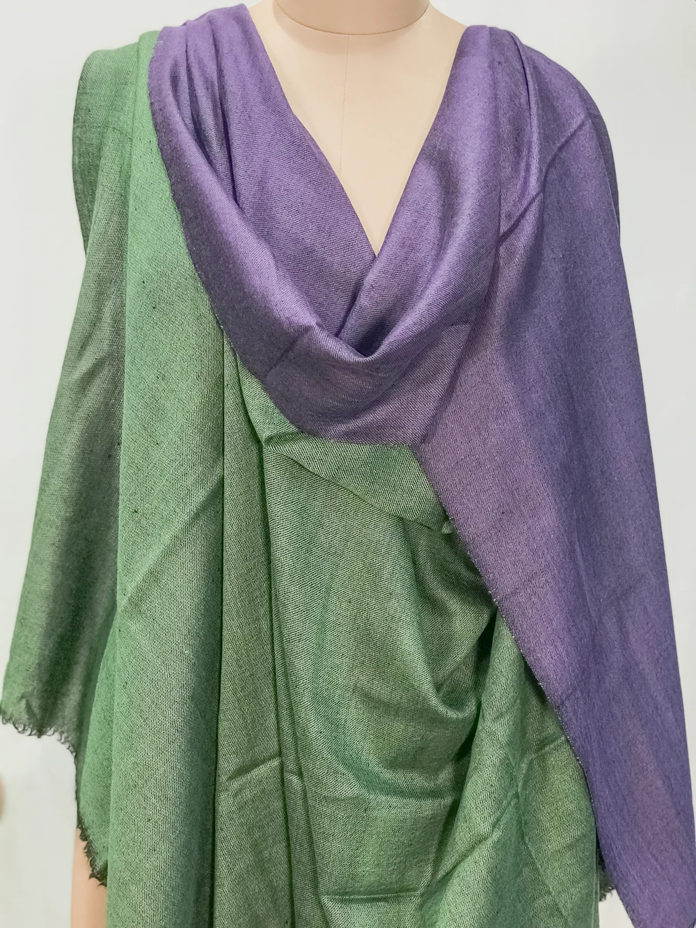 Green and Purple Pure Pashmina Reversible Shawl Front