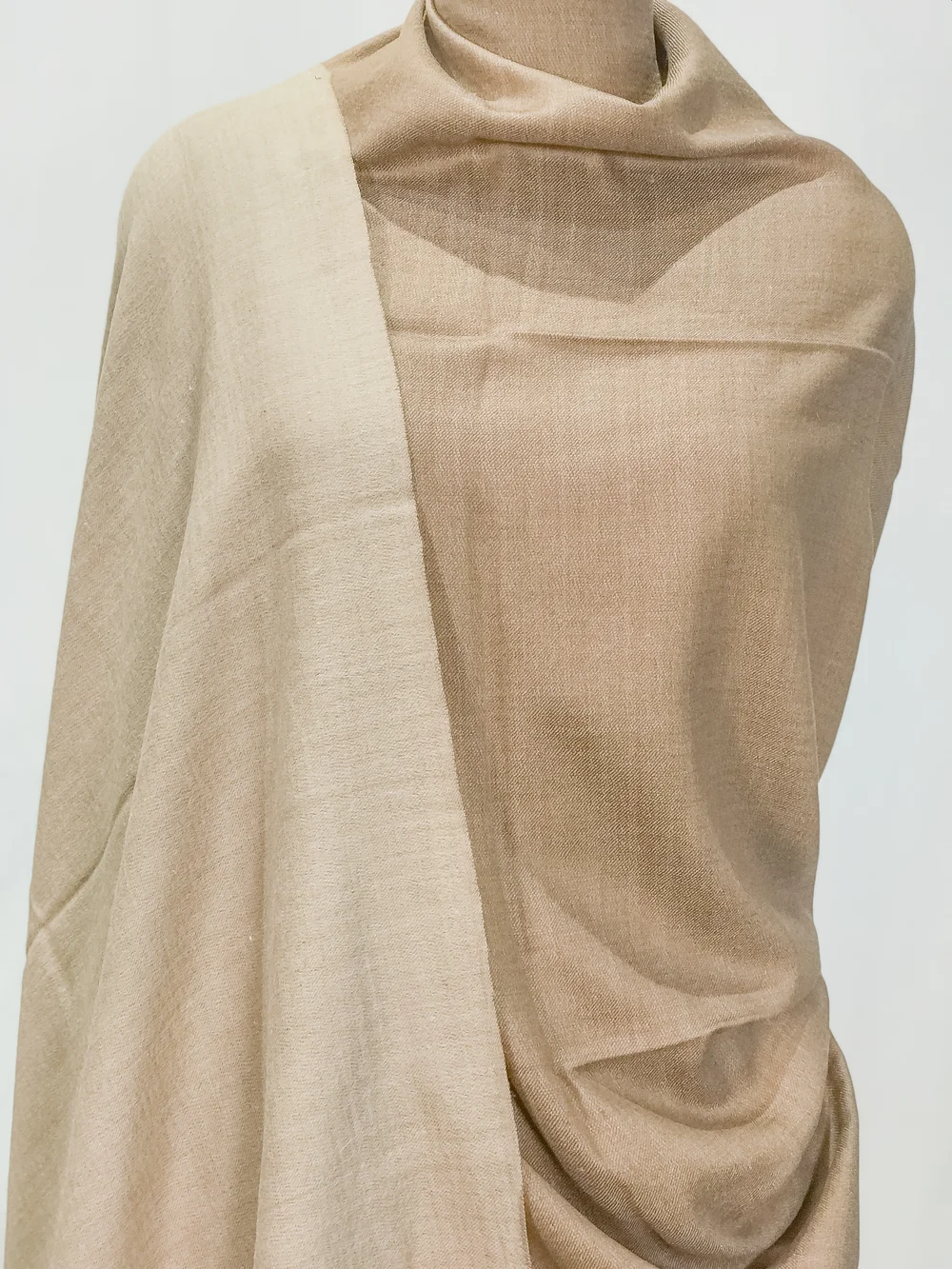 Beige and Natural Beige Pure Pashmina Reversible Shawl Front Beige and Natural Beige Pure Pashmina Reversible Shawl Front