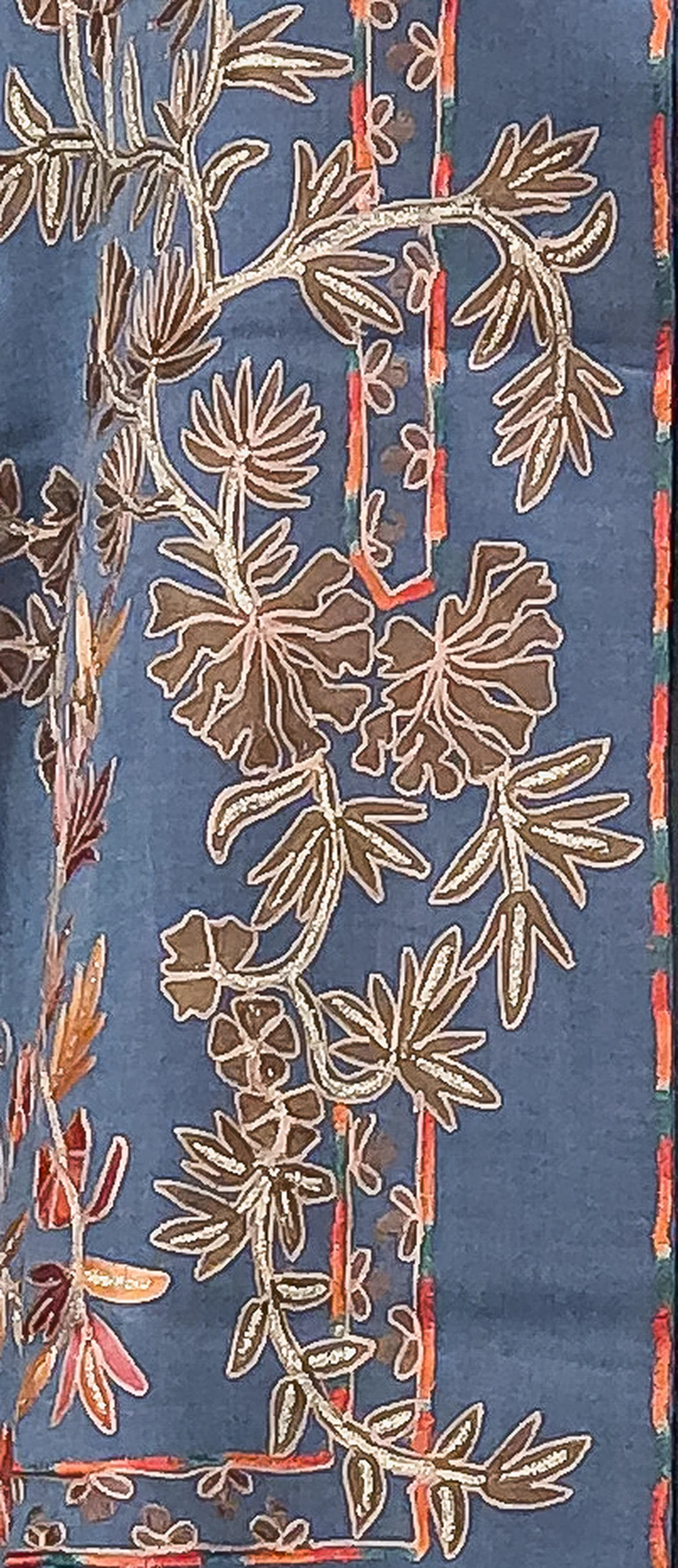 Airforce Blue Pure Pashmina Shawl With Tilla and Thread Machine Embroidery Front Airforce Blue Pure Pashmina Shawl With Tilla and Thread Machine Embroidery Front