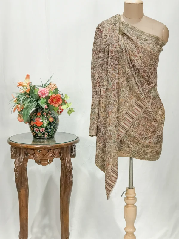 Natural Pashmina Stole: Shades of Maroon, Green and Yellow