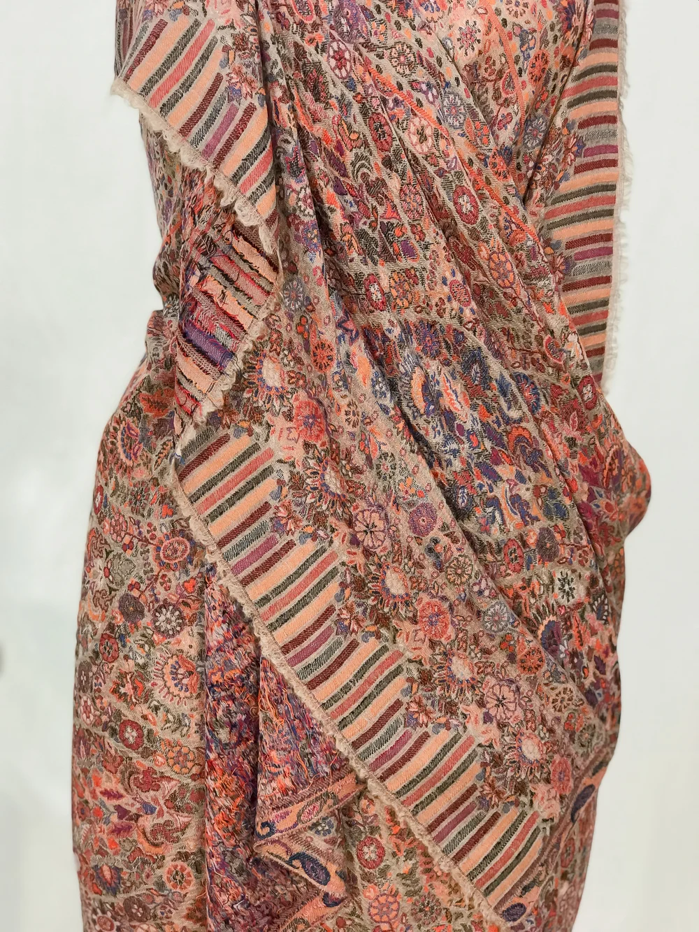 Natural Fine Wool Shawl: Shades of Peach, Brown and Maroon Front