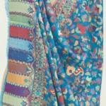 Blue Fine Wool Shawl: Shades of Blue, Yellow and Pink Front