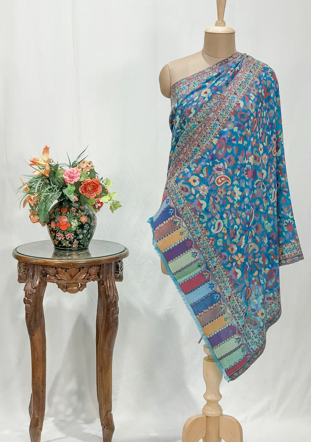 Blue Pashmina Stole: Shades of Blue, Yellow and Pink